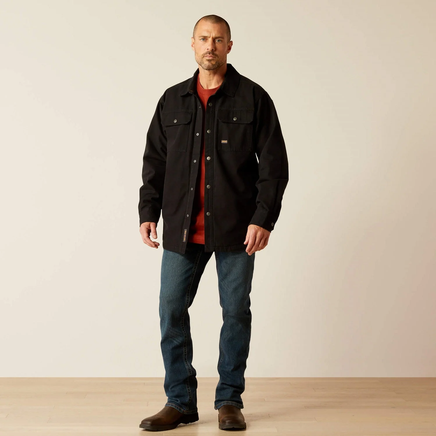 Ariat Men's Rebar Canvas Snap-Front Shirt Jacket_Black - Image 5