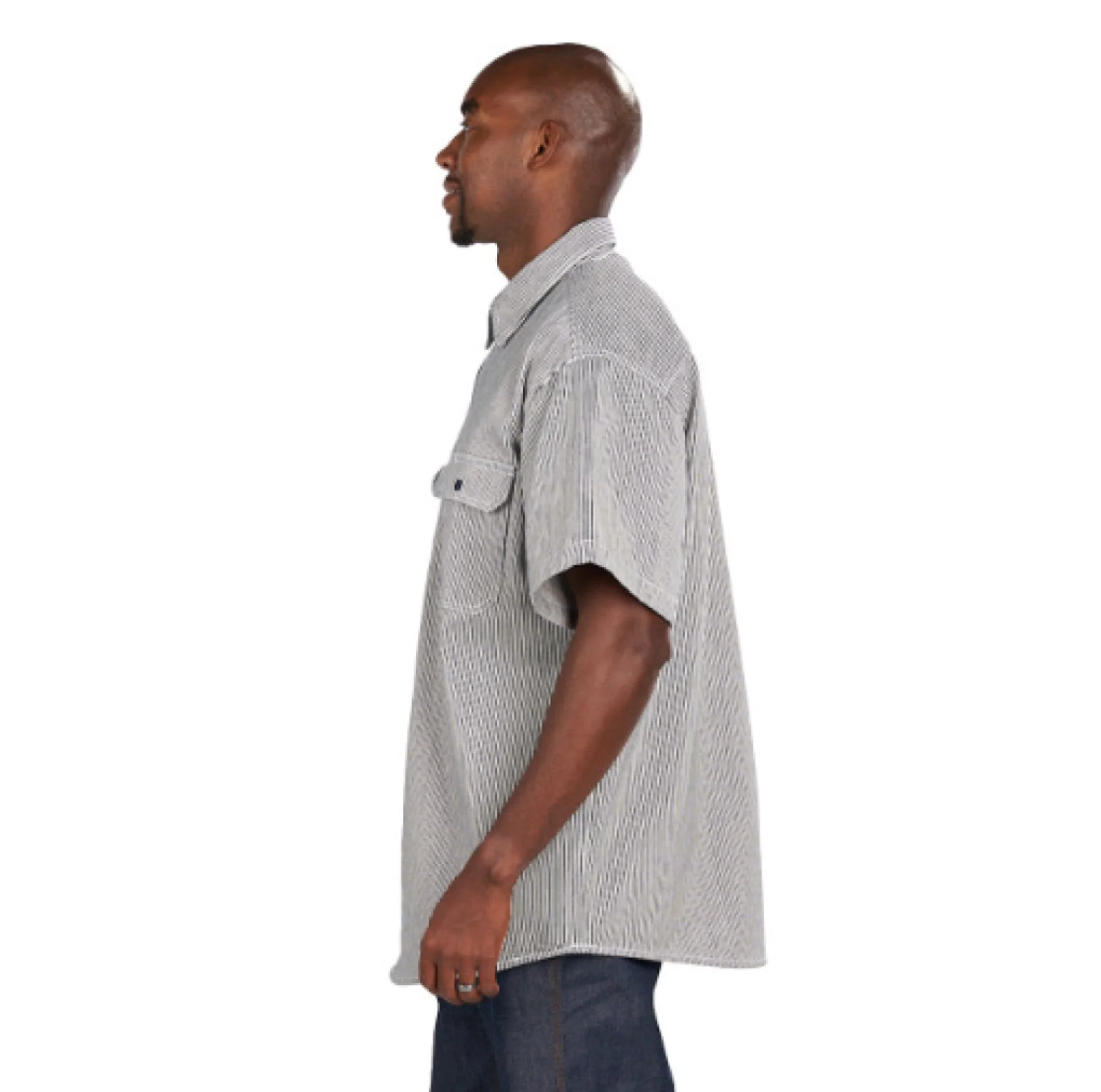 KEY Men's Hickory Half-Zip Short Sleeve Work Shirt - Image 2