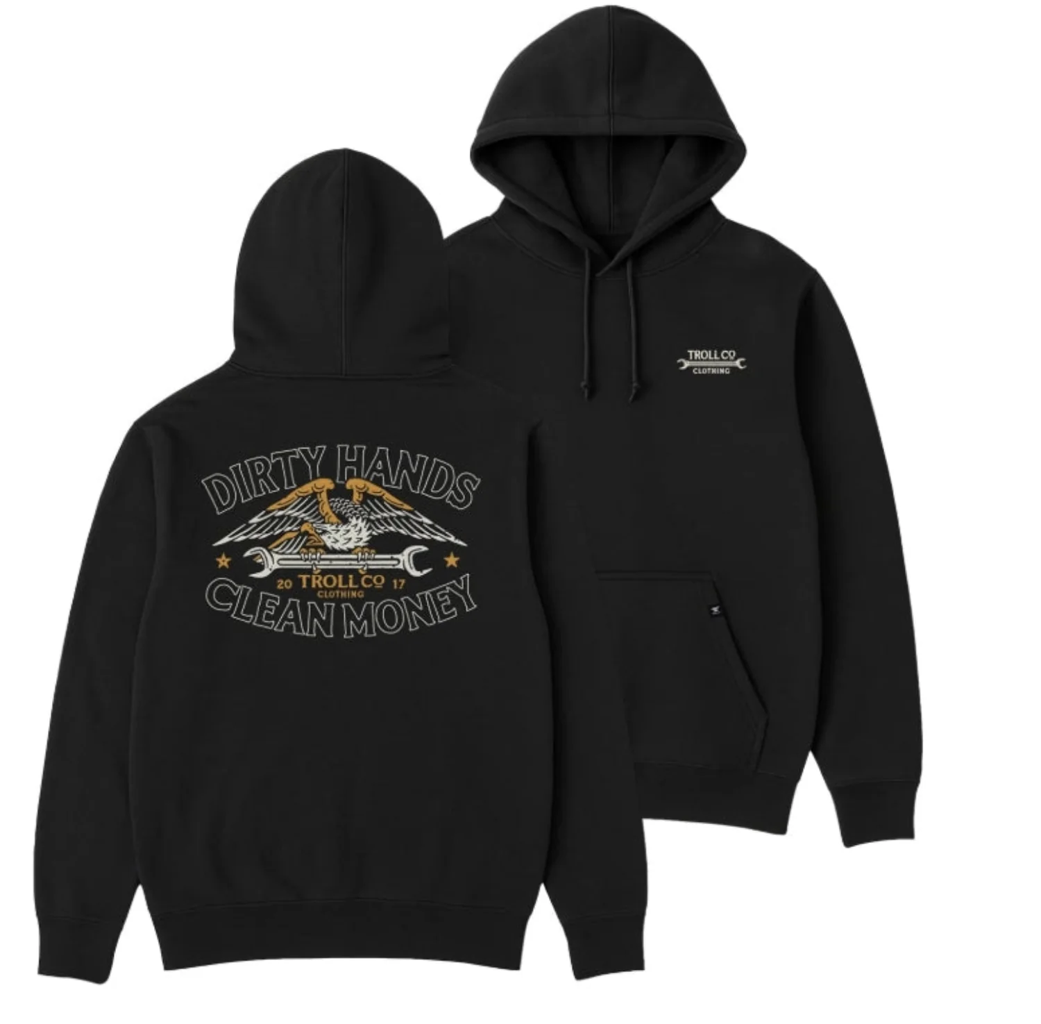 Troll Co. Men's "Dirty Hands Clean Money" Wing Spanner Graphic Hoodie